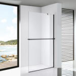 STUXI Milano Easy Plus Black Walk-in zuhanyfal, 110x200 cm, 8 mm vastag vízlepergető üveggel, helytakarékos stabilizátorral, polccal, törölközőtartóval