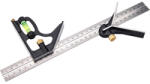 Extol Premium asztalos kombinált derékszög/vízmérték/vonalzó, többfunkciós, 300 mm, ALU/Inox, mm beosztás, 0°-45°-90° beosztás (8825105)