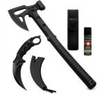 Depox Set topor multifuncțional, cuțit karambit Night și spray autoapărare DEPOX®, otel inoxidabil, negru, 42 cm/19 cm/60 ml, teaca inclusa (1825)