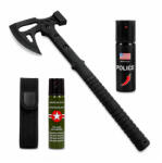 Depox Set topor multifunctional, spray paralizant autoaparar si spray chili DEPOX®, otel inoxidabil, negru, 42 cm/60 ml/60 ml, teaca inclusa (1827)