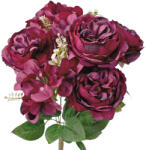 Valex Decor Bazsarózsa selyemvirág csokor, 7 fejes, 43cm magas, virágfej átmérő: 10cm - Wine red (LD070-06)