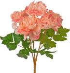 Valex Decor Bazsarózsa selyemvirág csokor, 5 fejes, 47cm magas, virágfej átmérő: 11cm - Pasztell rózsaszín (LD073-02)