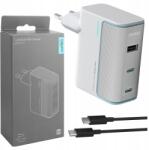 CUKTECH Gyors hálózati töltő kocka 2x Usb-c Usb-a GaN 100W fehér 1m kábel (6977556350092)