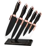 HARAHU Set de cuțite de bucătărie cu suport KV - 40896 - Negru / Auriu KP40896