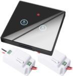 HomeVast Kit intrerupator cu ecran tactil, RF 433MHz, 2 canale, negru + 2 receivere inteligente, cu protocol WiFi+RF, compatibil Tuya/Smart life, on/off - Mode (WHC-D04-2-B-2R)