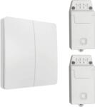 HomeVast Kit intrerupator cinetic RF433, 2 canale, alb + 2 receivere inteligente, cu protocol WiFi+RF, compatibil Tuya/Smart life, cu variator (dimmer) - Model (ES-KS02-2xES-WFD16)