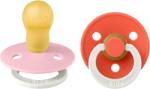 BIBS Set 2 suzete fosforescente BIBS Colour Glow, latex, tetină rotundă, 0-18 luni, Baby Pink/Tango (130478)