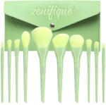 zenifique Set 10 pensule de machiaj zenifique®, din par sintetic, forme diferite, cu gentuta pentru depozitare, verde (ZEN-415_green)