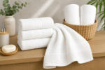 Ralex Pucioasa Prosop baie HoReCa de corp 70x140 cm Bumbac 100%, Greek Border 500 grame/mp, Alpine White (100.279-110333) Prosop