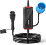 HOMCOM Încărcător Mașină Electrică Type 2, 7kW, 6-32A, 8m, Priză CEE, Adaptor European, Ecran LCD, IP65, 21x8, 5x5cm, Negru | Aosom Romania (C20-117V90BK)