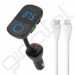 LDNIO bluetooth FM transmitter autós töltő 2 USB+Type-C aljzat (3A, 45W + Type-C - lightning kábel) FEKETE