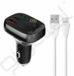 LDNIO bluetooth FM transmitter autós töltő 2 USB+Type-C aljzat (15W, PD gyorstöltő + lightning kábel) FEKETE