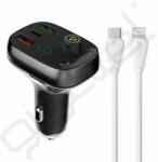 LDNIO bluetooth FM transmitter autós töltő 2 USB+Type-C aljzat (15W + Type-C - lightning kábel) FEKETE