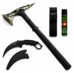 Depox Set topor, cutit karambit si spray autoaparare DEPOX®, otel inoxidabil, verde/negru, 40 cm/19 cm/110 ml, teaca inclusa (1842)