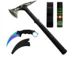 Depox Set topor tactical, cutit karambit si spray autoaparare DEPOX®, otel inoxidabil, 40 cm/19 cm/60 ml, teaca inclusa (1839)
