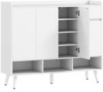 HomCom Pantofar Hol cu 4 Uși Push-to-Open, Rafturi Reglabile, MDF și Lemn Pin, 120x35x100 cm, Alb | Aosom Romania (838-589V90WT) Pantofar