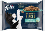 FELIX Deliciously Sliced Halas Válogatás Gabonamentes Nedves Macskaeledel Aszpikban (Lazac, Tonhal, Tőkehal, Lepényhal) - 4x80 g