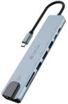 DEVIA PRO1 Type-C HUB 8in1 elosztó 2xUSB 2xType-C HDMI RJ45 SD/microSD 100W PD szürke EC706 (EC706)