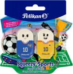 Pelikan Radiera Squeezy Sports Plastic, fara ftalati si PVC, fotbal, set 2, blister, diverse culori, Pelikan 400208934
