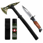 Depox Set secure supravietuire, briceag vanatoare si spray autoaparare DEPOX®, otel inoxidabil, verde, 40 cm/34 cm/60 ml, teaca inclusa (1854)