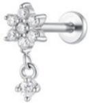 LUCA BARRA Ear Piercing In Steel Flower Shape With White Zircon Petals And Chrys
