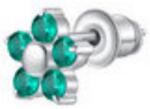 LUCA BARRA Single Steel Earring With Green Zircon Flower And Petals
