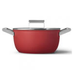 Smeg Oala cu capac SMEG CKFC2411RDM, 4, 8 l, Ø24 cm, Acoperire cu teflon, Pana la 250°C, Inductie, Rosu (CKFC2411RDM)