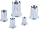 FORTUM szegecsanya klt. 40 db, M3-M8, POP-NUT, horganyzott acél, kerek, nyitott, lapos peremű, rovátkolt FORTUM (4770682)