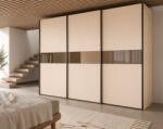 Santalucia Mobili PRATICO Гардероб tris 275 см с 3 Плъзгащи Врати и Огледални Елементи Бронзе - Слонова Кост (eco avorio) (nb7t36ecoavorio)