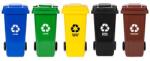  5×120 L színes HDPE szemetes szett gumikerék - kék, zöld, sárga, fekete, barna