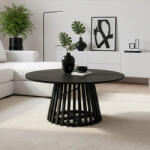 FDY Masuta Rotunda Cafea Radius Lemn Masiv Acacia Finiaj Negru, Diametru 80 Cm Masa de cafea