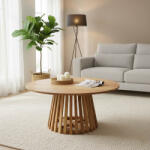 FDY Masuta Rotunda Cafea Radius Lemn Masiv Acacia Finiaj Natur, Diametru 80 Cm Masa de cafea