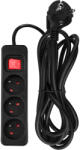 NEO TOOLS Prelungitor electric 3 m cu 3 prize, 3x1.5 mm2, negru, ON/OFF (90-183)