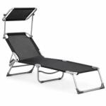 Sersimo Sezlong pliabil cu parasolar si spatar reglabil, 178x57 cm, negru (ML-ZRL007-BLACK)
