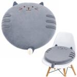 LEAN Pernă rotundă din pluș pentru scaun, model pisică, gri, 40 cm