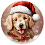  Nyomtatott fa tábla koszorú közép - Karácsonyi golden retriever 11, 8cm