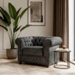 IV Interior Concept Fotoliu clasic stil englezesc Chesterfield, catifea gri antic (A-44430 VC)