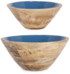 Bizzotto Set 2 boluri lemn maro email albastru Knossos Ø25, 5x10, 5h, ø30, 5x14h (0550912deco) Castron