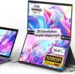 Qova Dupla érintőképernyős, összecsukható és hordozható 15, 6 hüvelykes FHD monitor laptophoz, Qova® - 1080p képernyőbővítő, 360°-os forgatás, USB-C, kiterjeszthető laptop kijelző, 65W gyorstöltés, függőle