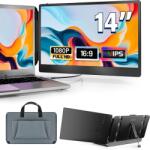 Velixo Dupla Kihúzható Monitor, 13, 3"-17" Laptophoz, 14 hüvelykes Képernyővel, Full HD 1080P IPS Kijelzővel, 60Hz, 1000: 1 Kontraszttal, Windows/MacOS/Linux/Android Kompatibilis, Hordozható és Összecsukható