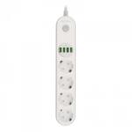Serioux Prelungitor cu protectie Serioux, 4 prize schuko, input 100-240V, 50- 60Hz, output (Total): 2500W - 10A, 4 porturi USB, 4 porturi USB (5V- 3.1A) (Auto Max) 17W, Amperaj port USB (max) 3.4A, functie au