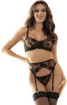 Subblime Sets Subblime - 3 Darabból álló Bra + Tanga + Harisnya, Virágmintás Fekete S/m