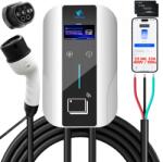  Okos elektromos autótöltő állomás, 22 kW / 400 V, 8-10-13-16-32 A, Type 2 (IEC 62196-2), falra/oszlopra szerelhető, alkalmazás és RFID kártya vezérléssel, IP65, 6 m kábel, LCD kijelző, több v