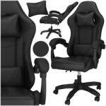  Gamer irodai szék, ergonomikus, derék- és fejtámlával, 114-123x55x50 cm, fekete