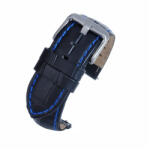 LBS Curea Ceas Neagra Croco Cusatura Albastra 18mm