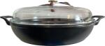 Staub Öntöttvas serpenyő, zománcozott, sütő, pároló edény, üveg fedővel, 30 cm/5, 2 liter, Egyedi kialakítású matt fekete színű (44)