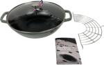 Staub Öntöttvas Wok Perfect Pan 30 cm - Eucaliptus zöld, Hóálló üvegfedővel, 4, 4 L (64) - staubedenyek