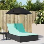 vidaXL Sezlong dublu cu perne/umbrela de soare, negru, poliratan GartenMobel Dekor (368089)