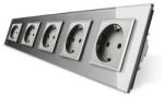 LIVOLO Priza cvintupla Livolo cu rama din sticla (C7-SR/SR/SR/SR/SR-15)