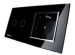 LIVOLO Intrerupator dublu cu touch + priza simpla Livolo rama din sticla (VL-C702-12/C7-C1EU-12)